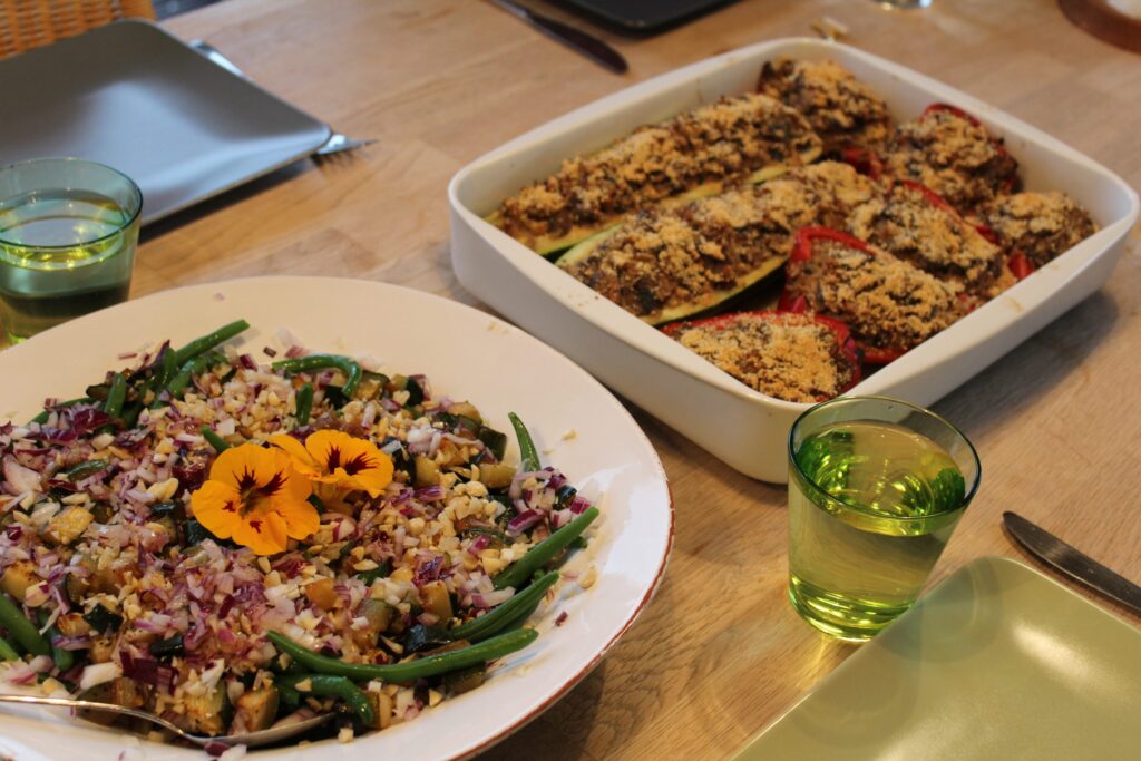 Balsamico-marinerede grønne bønner med squashtern