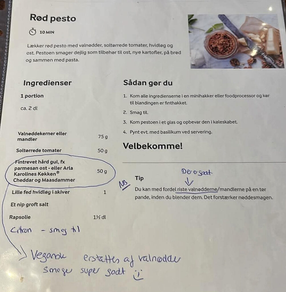 Pesto med soltørrede tomater og valnødder